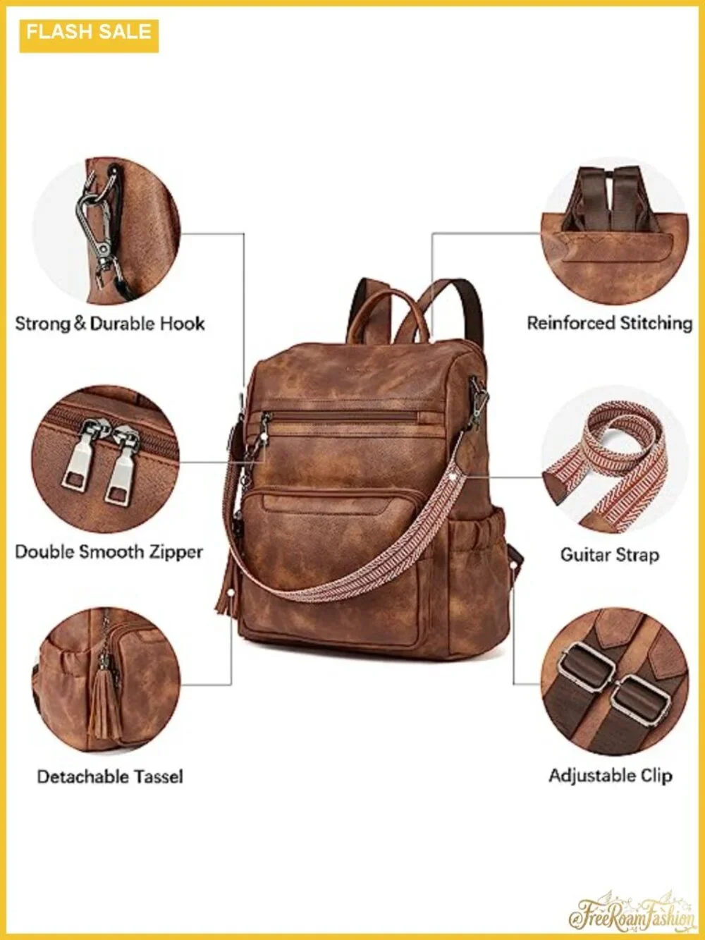 Women's Vegan Leather Travel Backpack Purse with Wristlet, Water Resistant